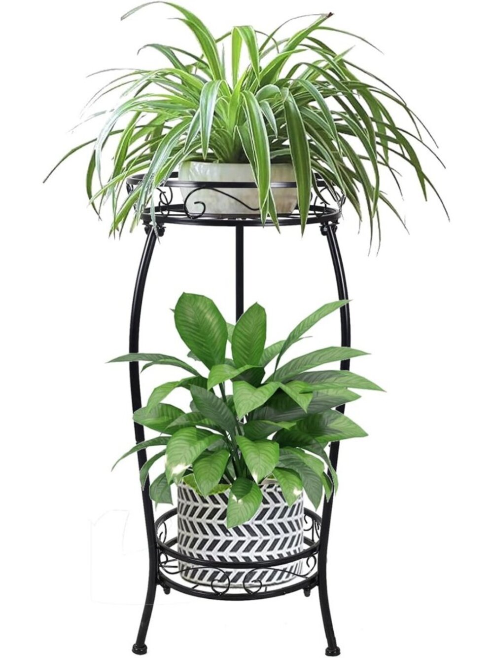 2-Tier Metal Plant Stand - 25" Tall Heavy Duty Rustproof Holder for